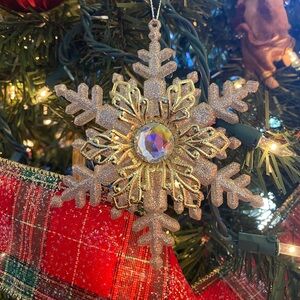 Vintage Snowflake Ornament Gold & Silver Glitter